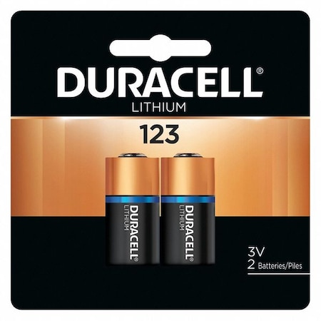 DURACELL Battery, Size 123, Lithium, 3V, PK2 DL123