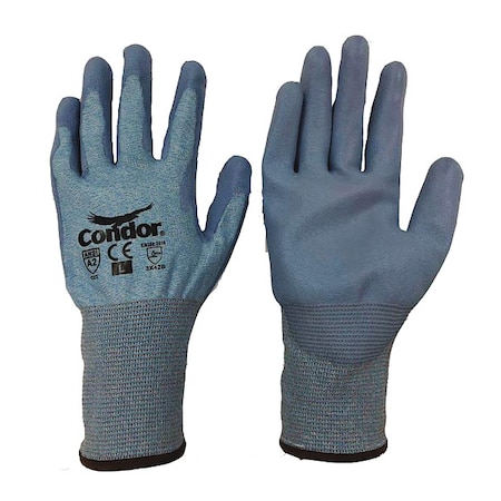 Condor Cut Resistant Coated Gloves, Cut Level A2 , Dipped , Polyurethane , Smooth , L 1 PR 49AD94