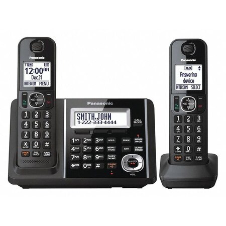 Panasonic Telephone, Cordless, 2 Handsets, 1 Line, Blk KX-TGF342B