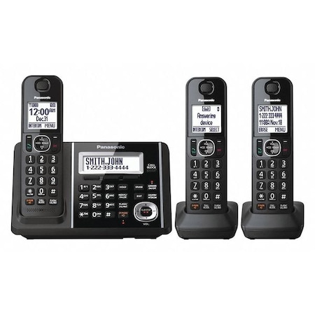 Panasonic Telephone, Cordless, 3 Handsets, 1 Line, Blk KX-TGF343B