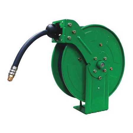 Speedaire Spring Return Hose Reel, 3/8 in Hose Diameter, 50 ft Length, 300 psi Max. Pressure, Brass, Green 49AE04