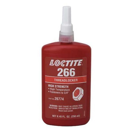 Loctite Threadlocker, LOCTITE 266, Red, High Strength, Liquid, 250 mL Bottle 232331