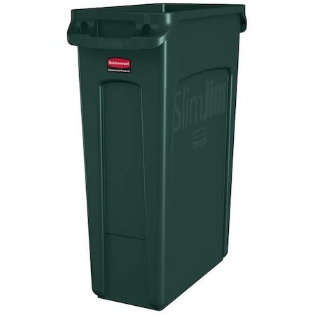 RUBBERMAID COMMERCIAL 23 gal Rectangular Trash Can, Green, 11 in Dia, None, High Quality Resin Blend 1956186