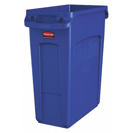 Rubbermaid Commercial Slim Jim 16 gal Rectangular Slim-Profile Plastic Can, Blue, None, Plastic, 11 in 1971257