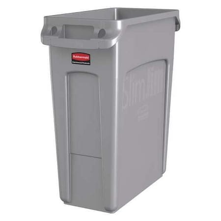 Rubbermaid Commercial Slim Jim 16 gal Rectangular Slim-Profile Plastic Can, Gray, None, Plastic, 11 in 1971258