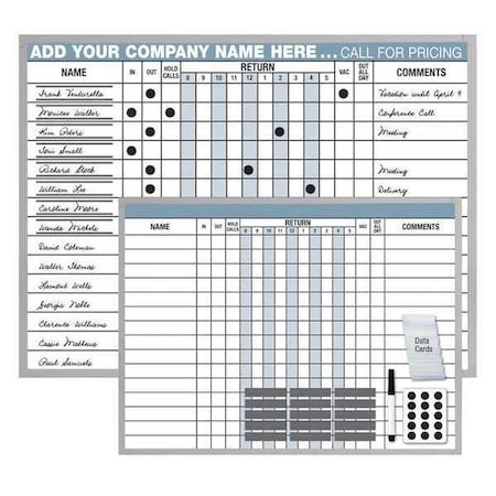 Magna Visual In/Out Board, Steel, 18 in, 24 in, Aluminum Frame, White, Gloss IOK-1824