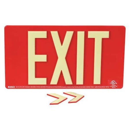 Brady Exit Sign, Plastic, 17-1/4" W, 9-1/2" H, Exit, Red 145471
