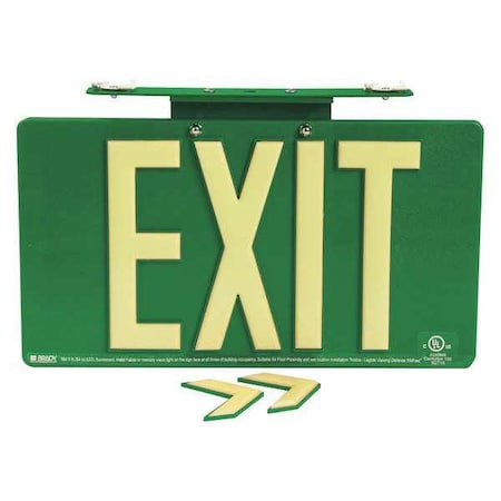 Brady Exit Sign, Plastic, 17-1/4" W, 9-1/2" H, Exit, Green 145482