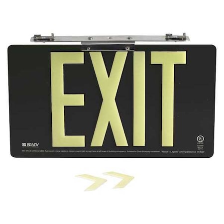 Brady Exit Sign, Aluminum, 15-3/4" W, 9" H, Exit, Black 145534