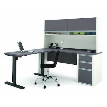 Bestar L Shaped Desk L-Shape Desk, 70.9" D X 65.9" H, 71.1" W X Melamine, Slate/Sandstone 93886-59