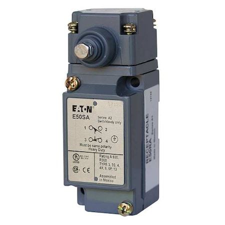 Eaton Heavy Duty Limit Switch, Plunger, 1NC/1NO, 10A at 600V AC, Actuator Location: Side E50AS2