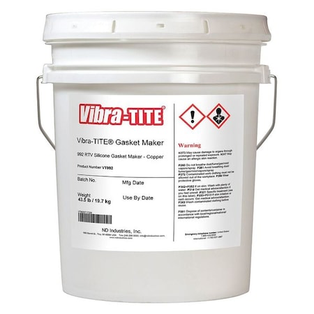 Vibra-Tite Silicone Gasket Sealant, 4.5 gal, Copper, Temp Range -65 to 700 Degrees F 99291