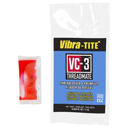 Vibra-Tite Reusable Threadlocker, VIBRA-TITE VC-3, Red, High, Liquid, 0.03 fl oz, Capsule 21302
