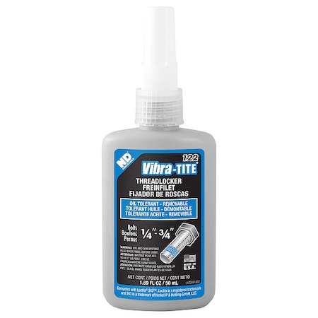 Vibra-Tite Primerless Threadlocker, VIBRA-TITE 122, Blue, Medium Strength, Liquid, 50 mL 12250