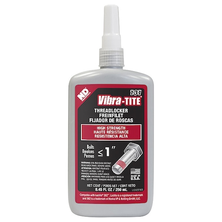 Vibra-Tite Threadlocker, VIBRA-TITE 131, Red, High Strength, Liquid, 250 mL Bottle 13125