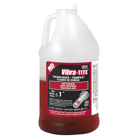 Vibra-Tite Threadlocker, VIBRA-TITE 131, Red, High Strength, Liquid, 1 L Bottle 13100