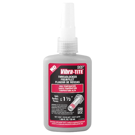 Vibra-Tite Threadlocker, VIBRA-TITE 137, Red, High Strength, Liquid, 50 mL Bottle 13750