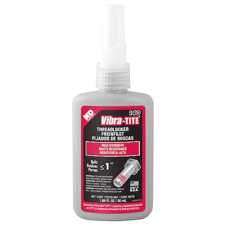 Vibra-Tite Threadlocker, VIBRA-TITE 140, Red, High Strength, Liquid, 50 mL Bottle 14050