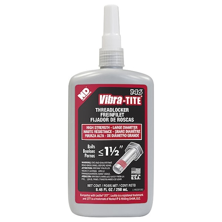 Vibra-Tite Threadlocker, VIBRA-TITE 146, Red, High Strength, Liquid, 250 mL Bottle 14625