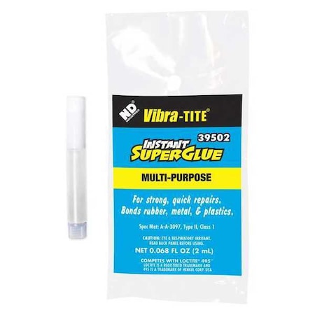 Vibra-Tite Instant Adhesive, 395 Series, 0.06 fl oz, Tube 100 PK 39502X100