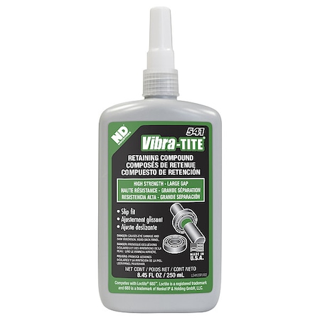 Vibra-Tite Retaining Compound, 541 Series, Green, Liquid, 250mL, Bottle 54125