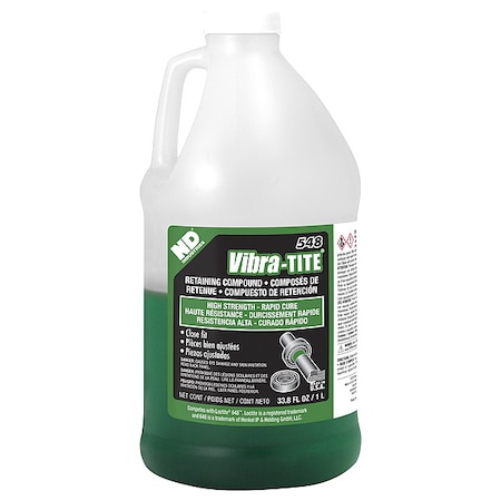 Vibra-Tite Retaining Compound, 548 Series, Green, Liquid, High Strength, 1L Jug 54800