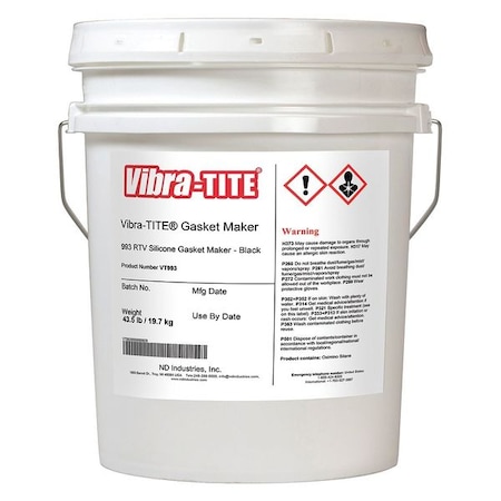Vibra-Tite Silicone Gasket Sealant, 4.5 gal, Black, Temp Range -75 to 500 Degrees F 99391