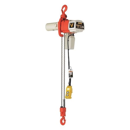 Harrington Electric Chain Hoist, 1,000 lb, 10 ft, Hook Mounted - No Trolley, 120V AC, White and Orange ED1000V-10