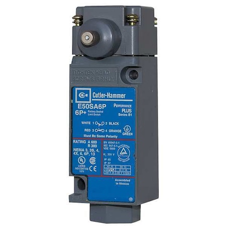 Eaton Heavy Duty Limit Switch, Plunger, 2NC/2NO, 10A at 600V AC, Actuator Location: Side E50BH16P