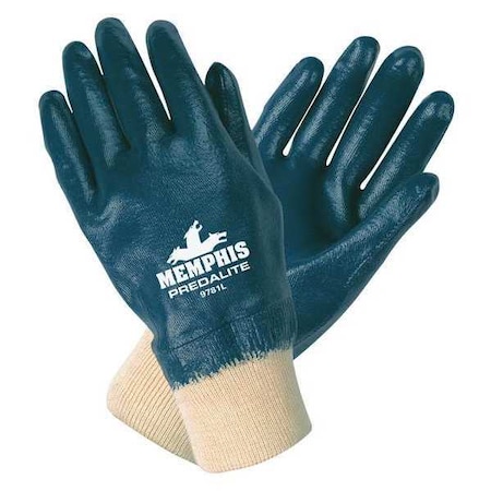 MCR SAFETY Nitrile Coated Gloves, Full Coverage, Blue, L, PR 9781L
