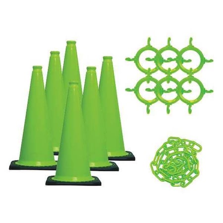 Mr. Chain Traffic Cone Kit for Plastic Chain Barrier, Polyethylene, 28 in Height, Green 93214-6