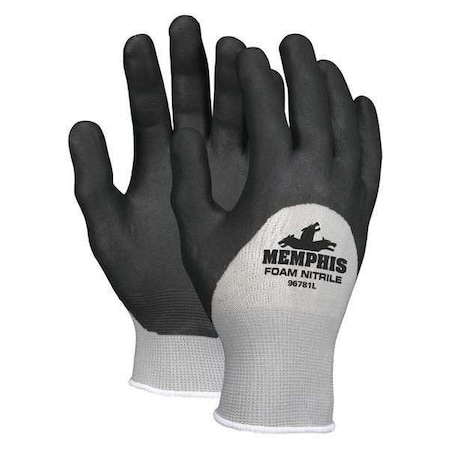 Mcr Safety Coated Gloves, Nitrile, Foam, 3/4 Dip, Not Rated Abrasion Level, Gray, L 1 PR VP96781L