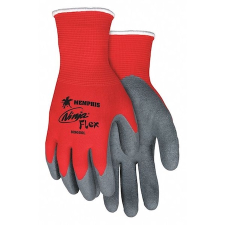 Mcr Safety Coated Gloves, Natural Rubber Latex, Crinkled, Palm, Not Rated Abrasion Level, Red/Gray, XL 1 PR VPN9680XL