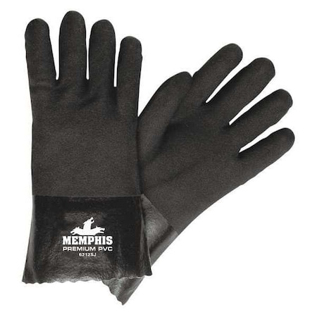 Mcr Safety Chemical Resistant Gloves, PVC, 12 in L, 59 mil, Black, L, 12 PK 6212SJ