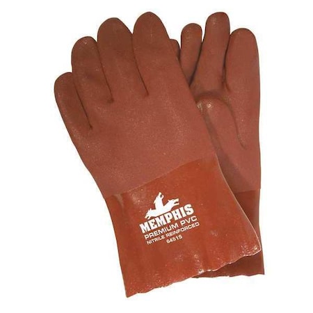Mcr Safety 6451S Chemical Resistant Gloves, PVC, 10 in L, Not Rated, Red, L, 12 PK 6451S