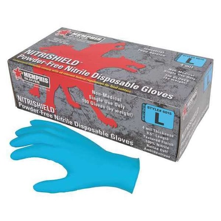 Mcr Safety Disposable Nitrile Gloves, Food Grade, Palm Thickness 4 mil, Powder-Free, XL, (10), Blue, PK100 6015XL