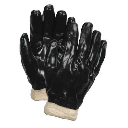 Mcr Safety Chemical Resistant Gloves, PVC, 10 in L, 35.0 mil, Black, L, 12 PK 6100