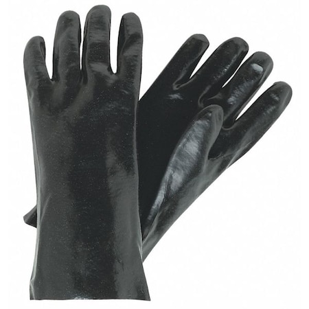 Mcr Safety 6300 Chemical Resistant Gloves, PVC, 14 in L, Not Rated, Black, L, 12 PK 6300