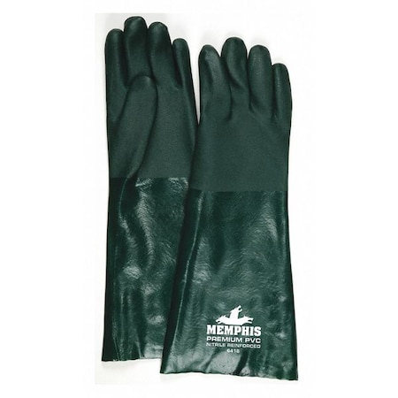 Mcr Safety 6418 Chemical Resistant Gloves, PVC, 18 in L, Not Rated, Green, L, 12 PK 6418