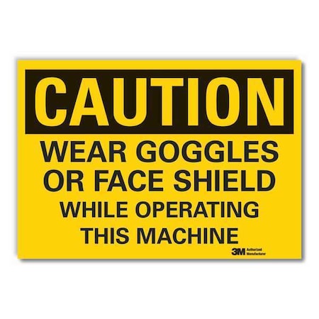 Lyle Eye & Face  Caution Reflective Label, 10 in Height, 14 in Width, Reflective Sheeting, English LCU3-0444-RD_14x10