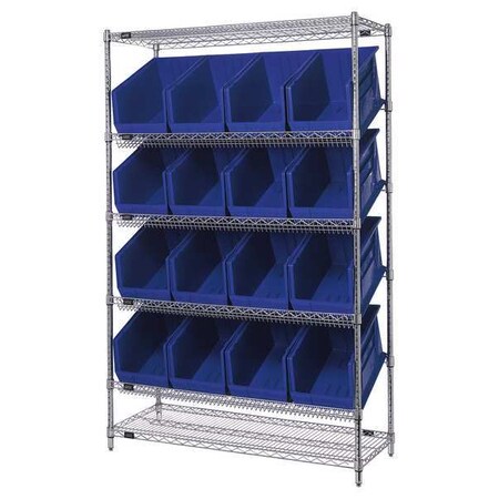 Quantum Storage Systems Steel Wire Pick Rack, 48 in W x 74 in H x 18 in D, 6 Shelves, Silver/Blue WRSL6-74-1848-260BL