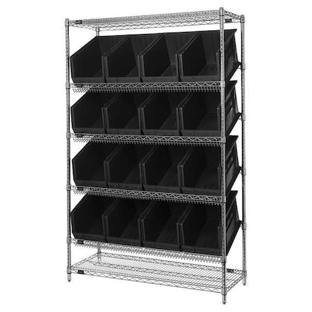 Quantum Storage Systems Steel Wire Pick Rack, 48 in W x 74 in H x 18 in D, 6 Shelves, Silver/Black WRSL6-74-1848-260BK