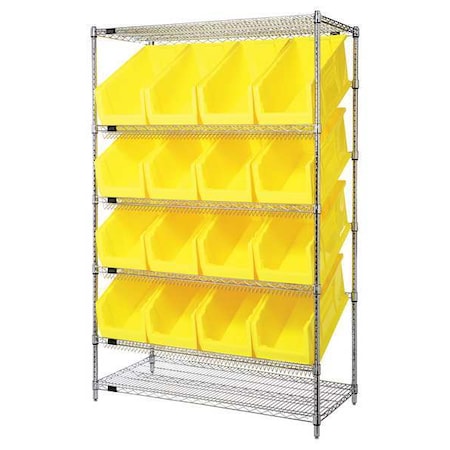 Quantum Storage Systems Steel Wire Pick Rack, 48 in W x 74 in H x 24 in D, 6 Shelves, Silver/Yellow WRSL6-74-2448-953YL