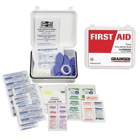 Zoro Select First Aid Kit and Housing, Plastic 64 Components, 1 People Served 54626