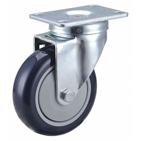 Zoro Select Swivel Plate Caster, 4 in Dia, 300 lb, Blue 49H613
