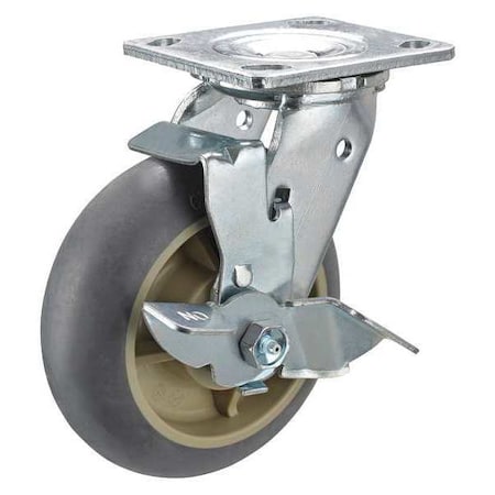Zoro Select Swivel Plt Cstr w/Brk, 600 lb., 65 Shore A P21S-RCP060R-14-H7-WB