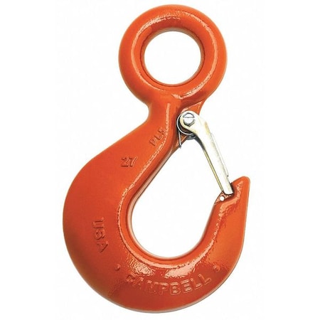 Campbell Chain & Fittings Eye Hoist Hook w/ Latch, PL, No. 22, 1 Ton, Forged Alloy, Painted Orange 3924215PL