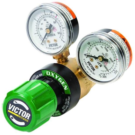 Victor Specialty Gas Regulator, Oxygen, Single Stage, 0.965"-14 Inlet, 3/8"-24 Outlet, 0 to 60 psig 0781-4241
