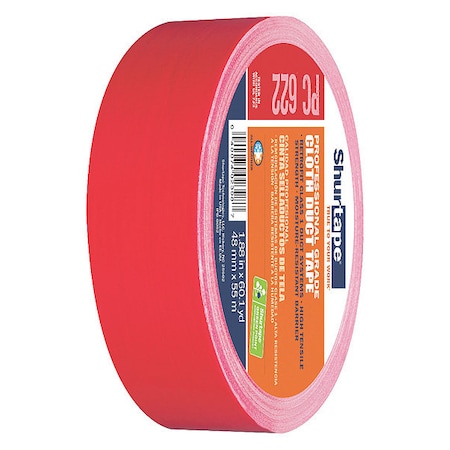 Shurtape Duct Tape, Red, 60-1/8 yd L, 1-7/8 in W 201153