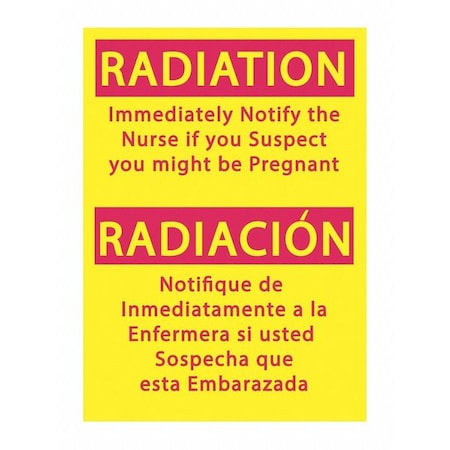 Zing Radiation Sign, 14 in H, 10 in W, Plastic, Rectangle, Spanish, 2931S 2931S
